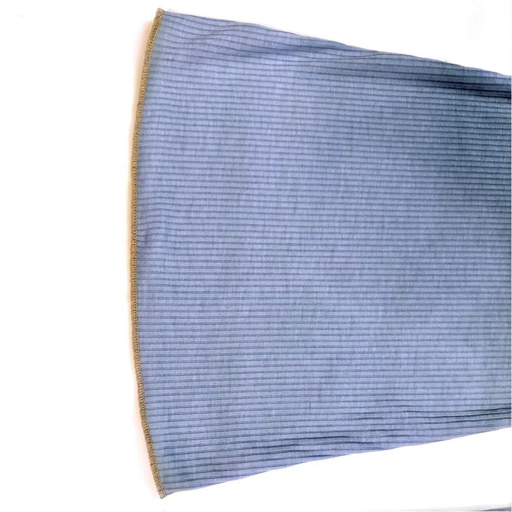 "Arctic Tease" Blue and Tan Patchwork Ribbed Knit Two Piece Matching Pants Set - Picture 4 of 5